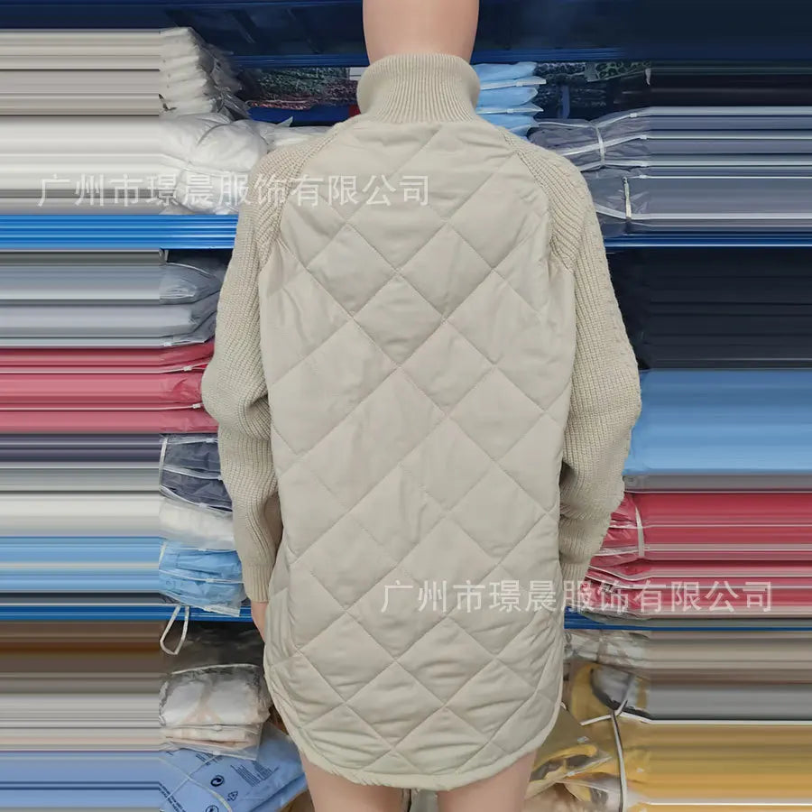 Women Autumn Winter Cardigan Zipper Long-sleeved Stand-up Collar Parka Jacket Coat Solid Color