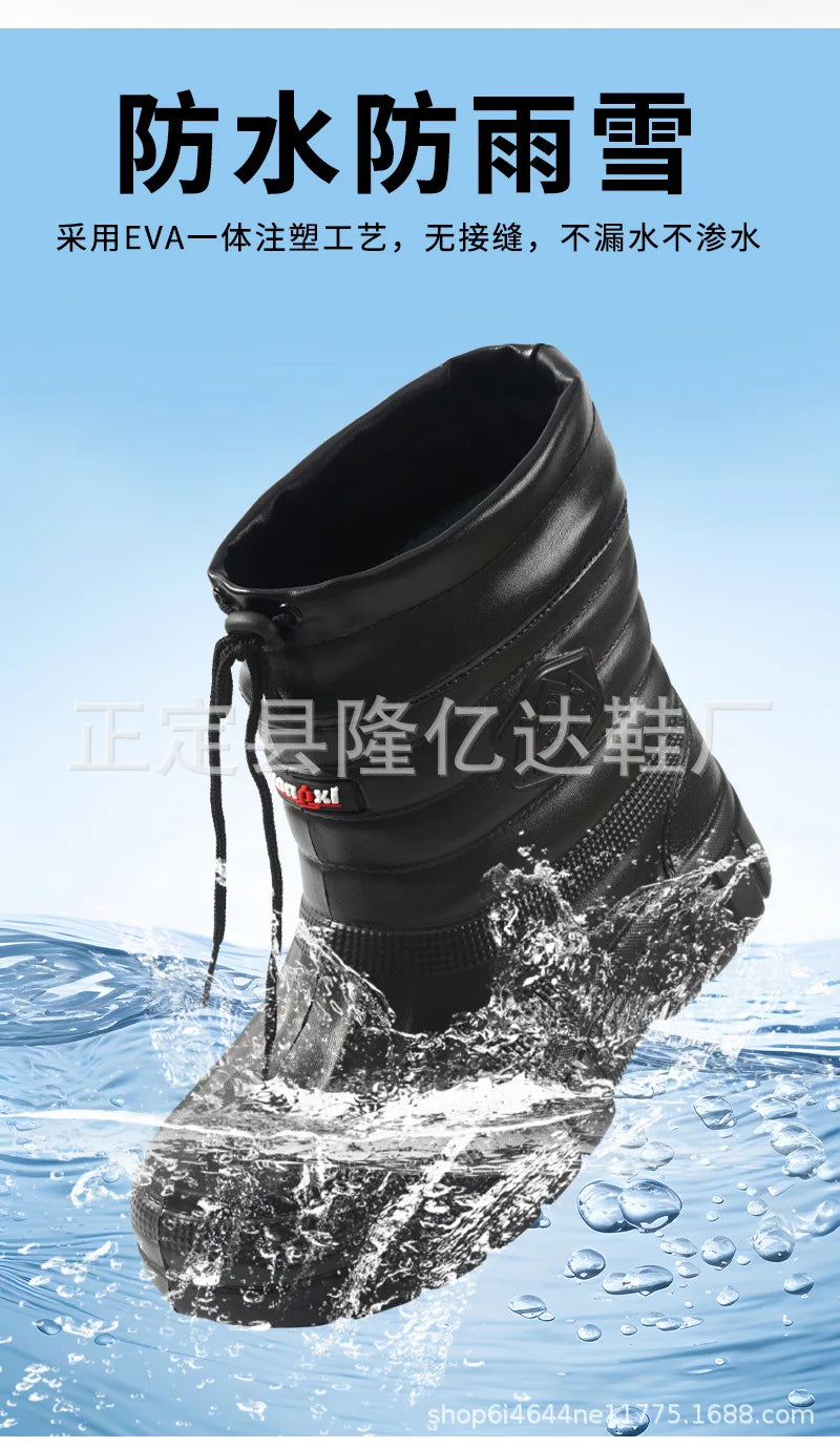 Winter Rain Boots Men Windproof Work Shoes Ankle EVA Rainboots Plush Warm Lightweight Black Slip On Anti-slip Wear-resistant