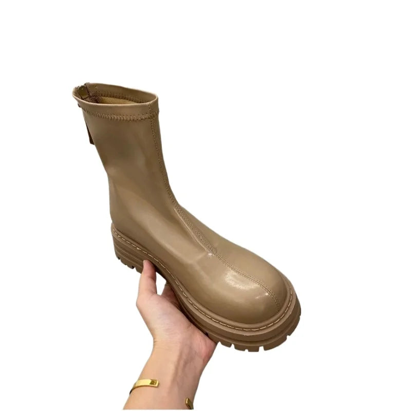 Ladies Shoes High Quality Back Zipper Women's New Round Toe Modern Boots Women Fashion Versatile Non-Slip Mid-Calf Boots