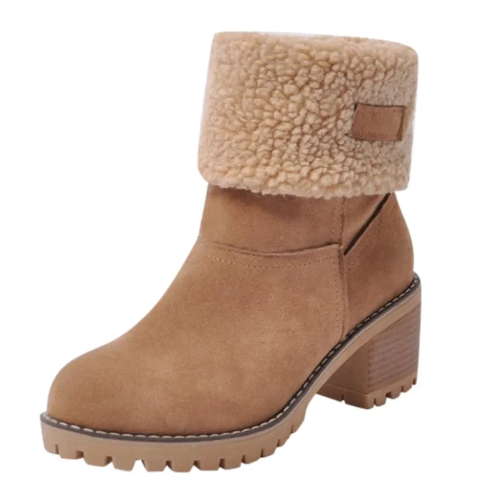 Botas de invierno para mujer, nuevas botas de nieve cálidas de piel, botines cómodos de lana con puños, cuñas de plataforma, zapatos de algodón, botas de media pantorrilla