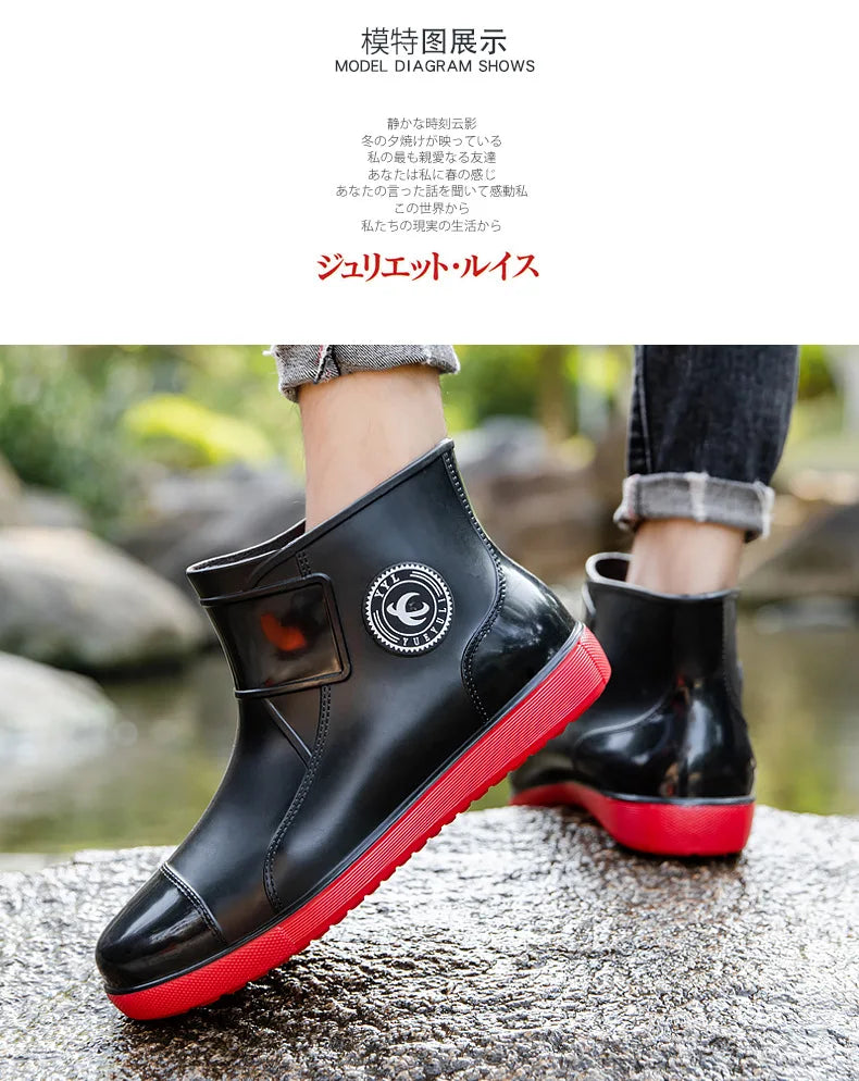 Bottes de pluie pour hommes, imperméables, antidérapantes, semelles en caoutchouc, chaussures de pluie d'extérieur pour la pêche et l'escalade