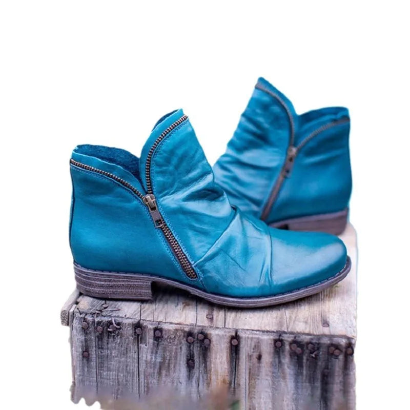 Botas cortas con cremallera de doble cara y tacón cuadrado redondo de estilo europeo y americano para mujer, talla grande, otoño/invierno