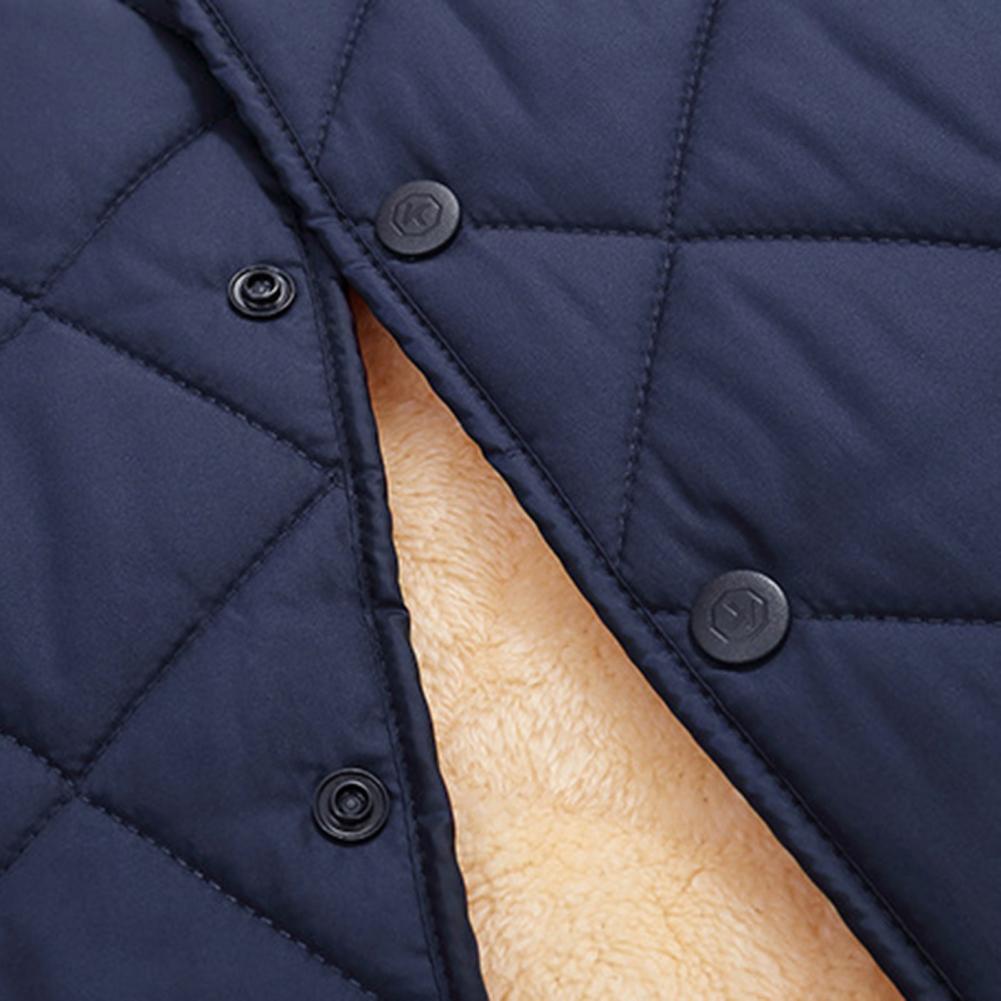 Single-breasted Coat Thickened Cotton Coat Cozy Men's Winter Coat Thick Plush Padding Stand Collar Warm Neck Protection Plus