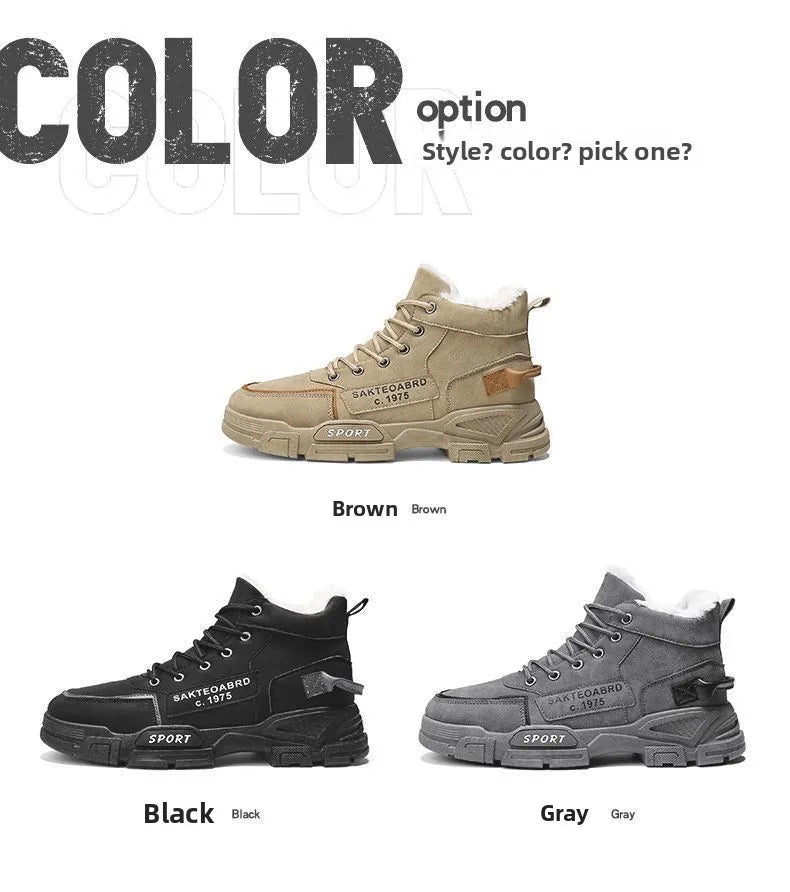 Botas nuevas para hombre, de invierno, de felpa, para la nieve, estilo casual, para exteriores, con cordones, cálidas, antideslizantes, hasta el tobillo.