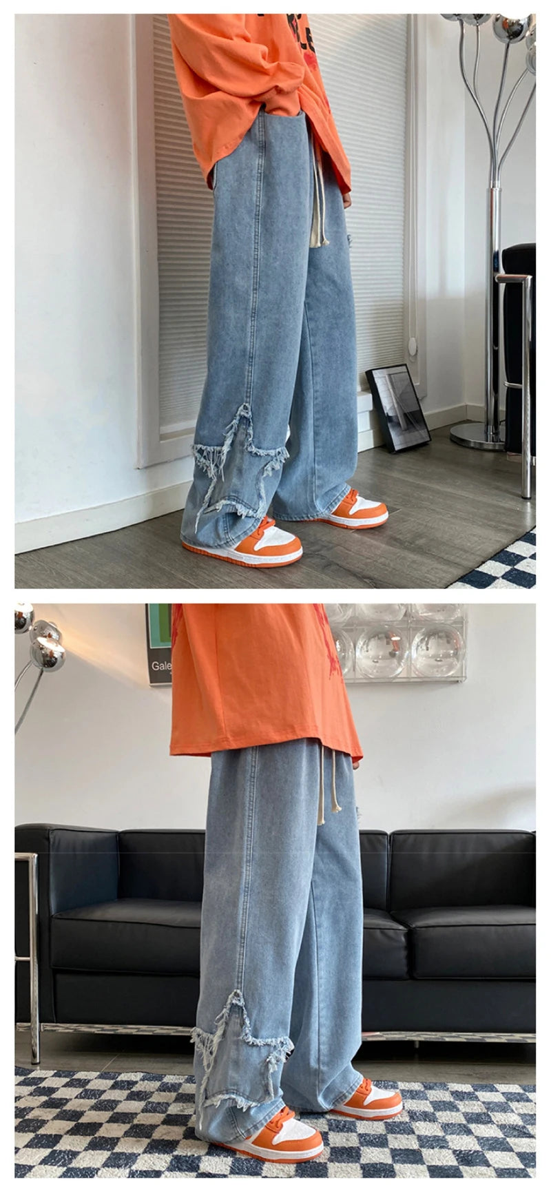 American Retro Star Embroidery Jeans Men's Baggy Hip Hop Fashion Denim Pants 2025 New Casual Y2K Streetwear Straight Trouser