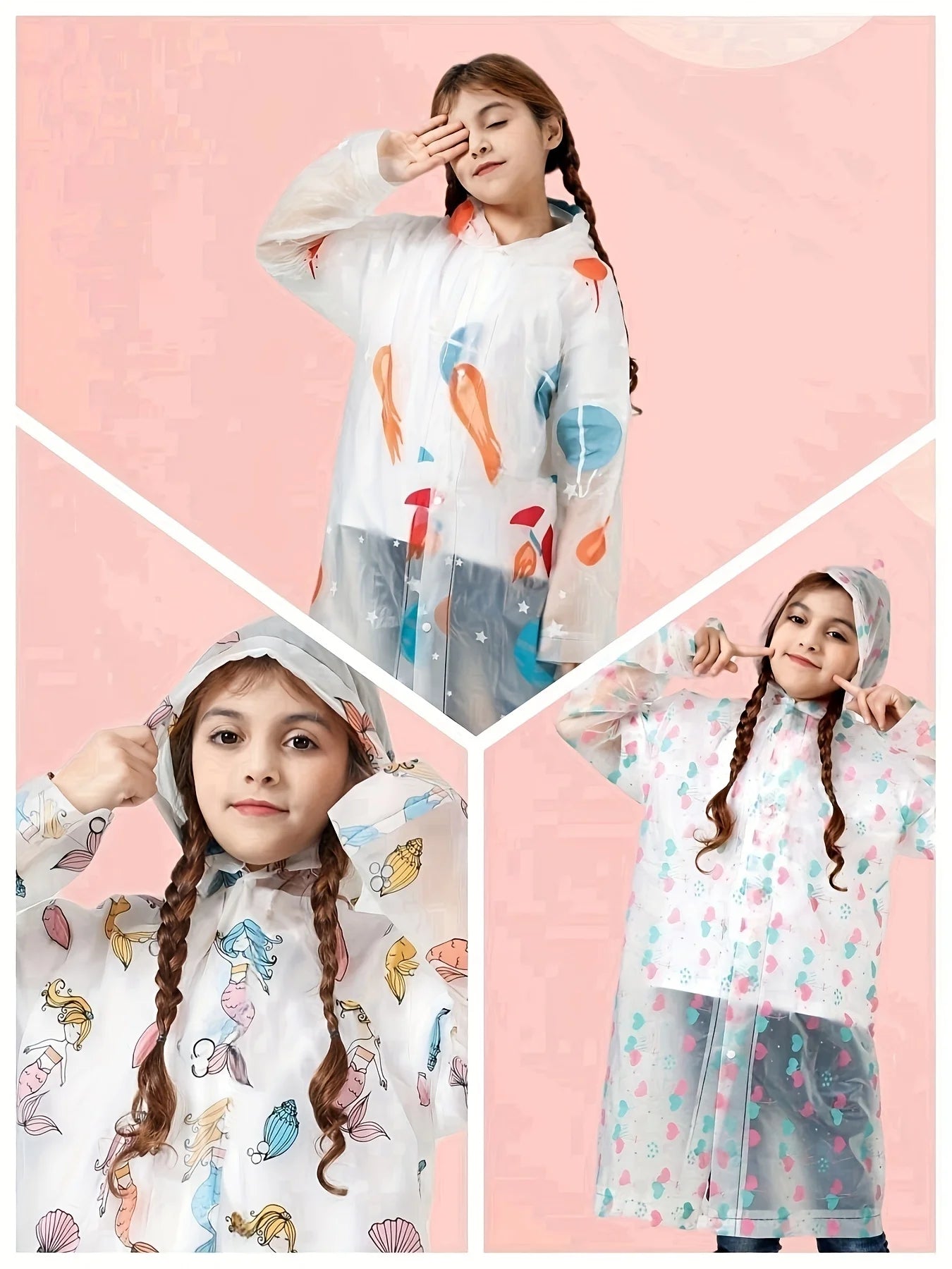 Kids Rain Coat for Girls Boys Cartoon Toddler Rain Wear Children Transparent Waterproof Raincoat Jacket Mermaid Poncho