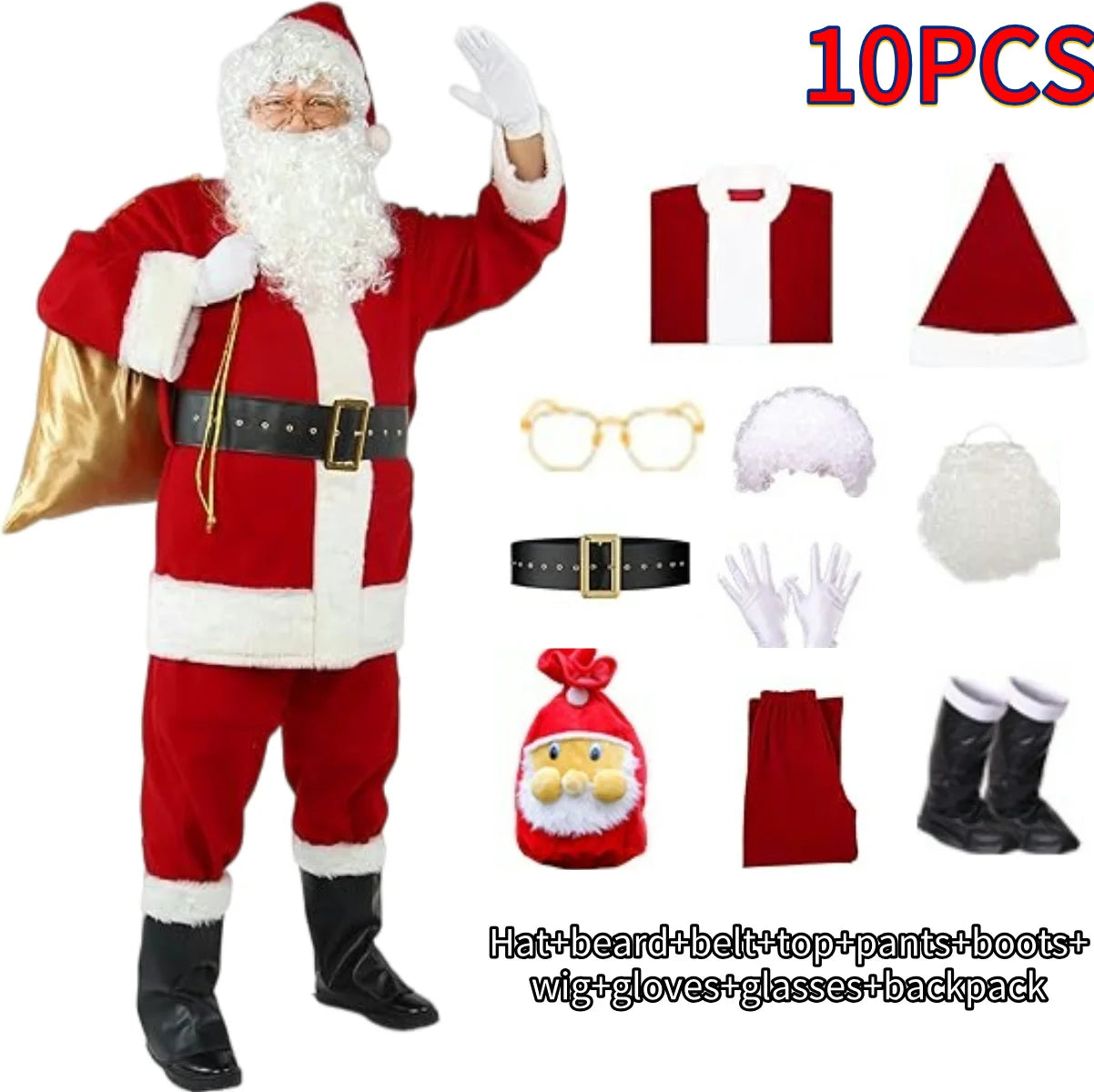 Ensemble Père Noël en velours doré, vêtements chauds de Noël pour hommes, costume de cosplay pour adultes