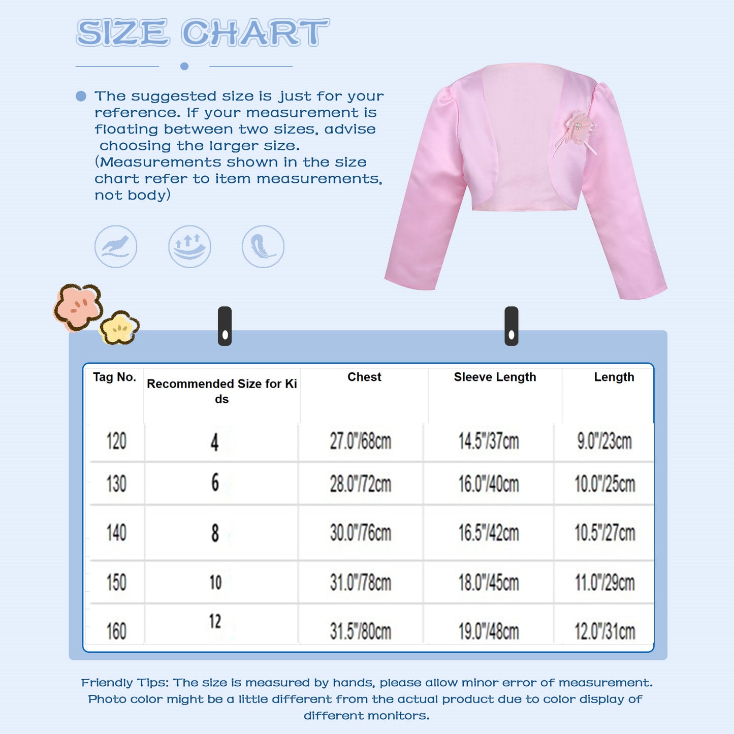 Kids Girls Satin Bolero Jackets Rhinestone Flower Elegant Cardigan Long Sleeve Open Front Shrug Cape Wedding Party Dress Outwear