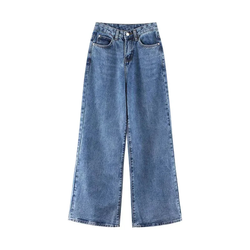 Pantalones vaqueros adelgazantes de cintura alta para mujer, holgados, estilo coreano, de pierna recta, versátiles y drapeados.