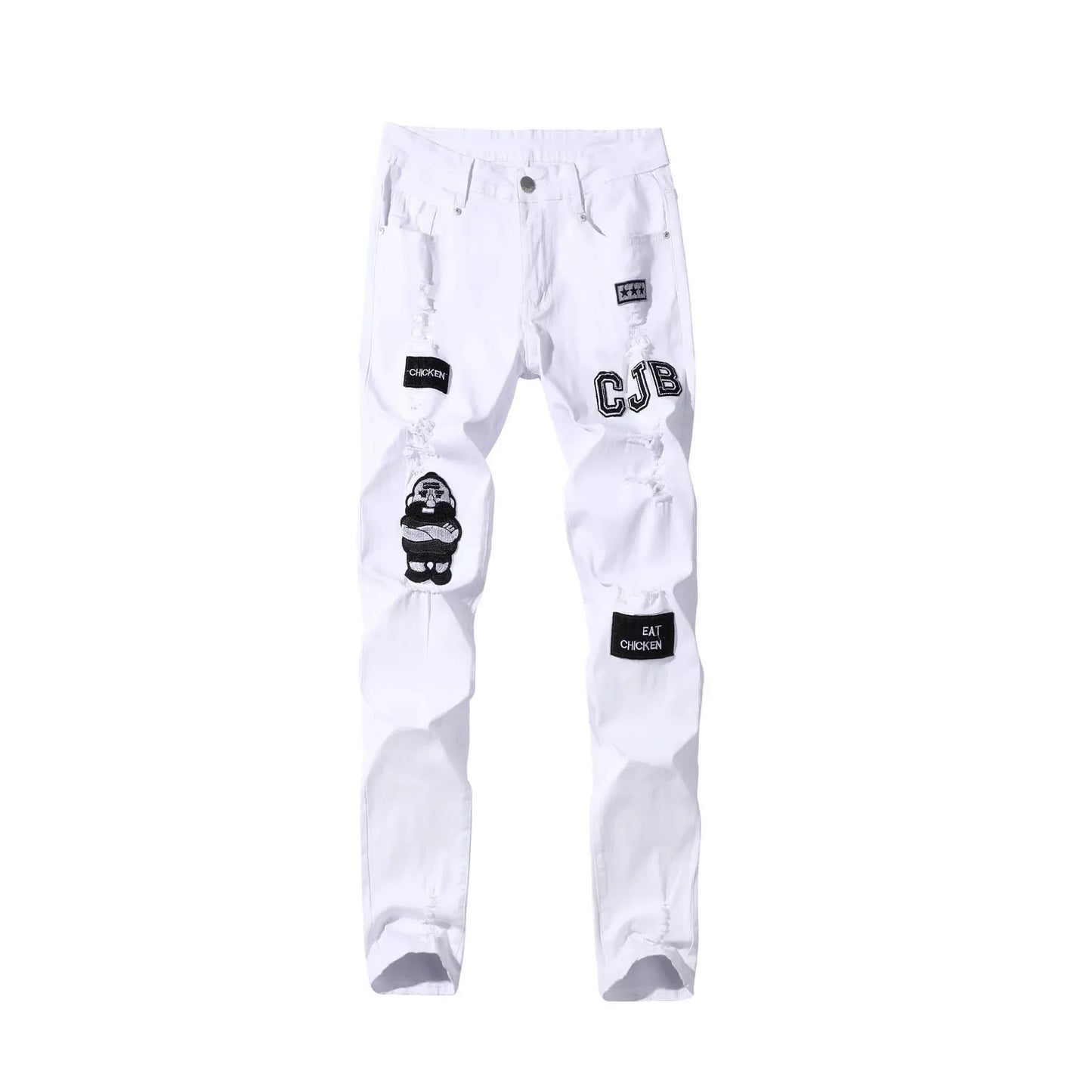 Punk Denim Pants Men Jeans Skinny Ripped Hole Patchwork Slim Pencil Denim Hip Pop Trousers Autumn Plus Size Streetwear Men's