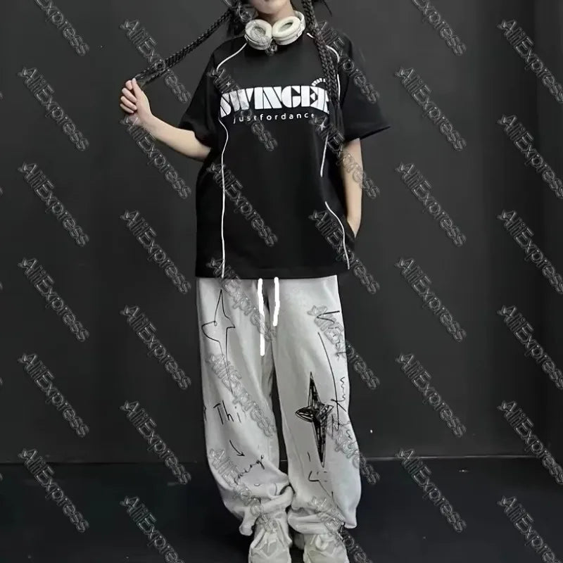 Pantalones holgados de estilo callejero para mujer, estilo hip hop, baile, jazz, informales, de pierna ancha, para modelos femeninas. Comercio electrónico transfronterizo.