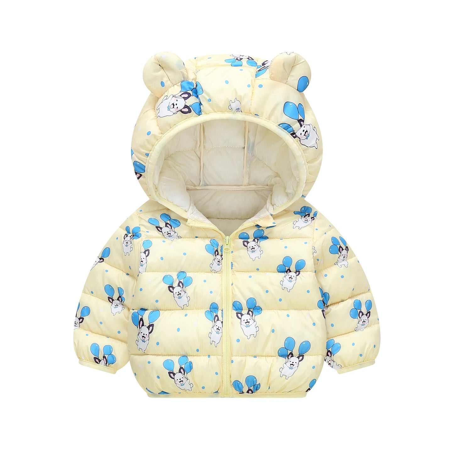 1-6Y Baby Cartoon Bear Ear Hooded Puffer Jackets Infant Warm Printed Winter Coats