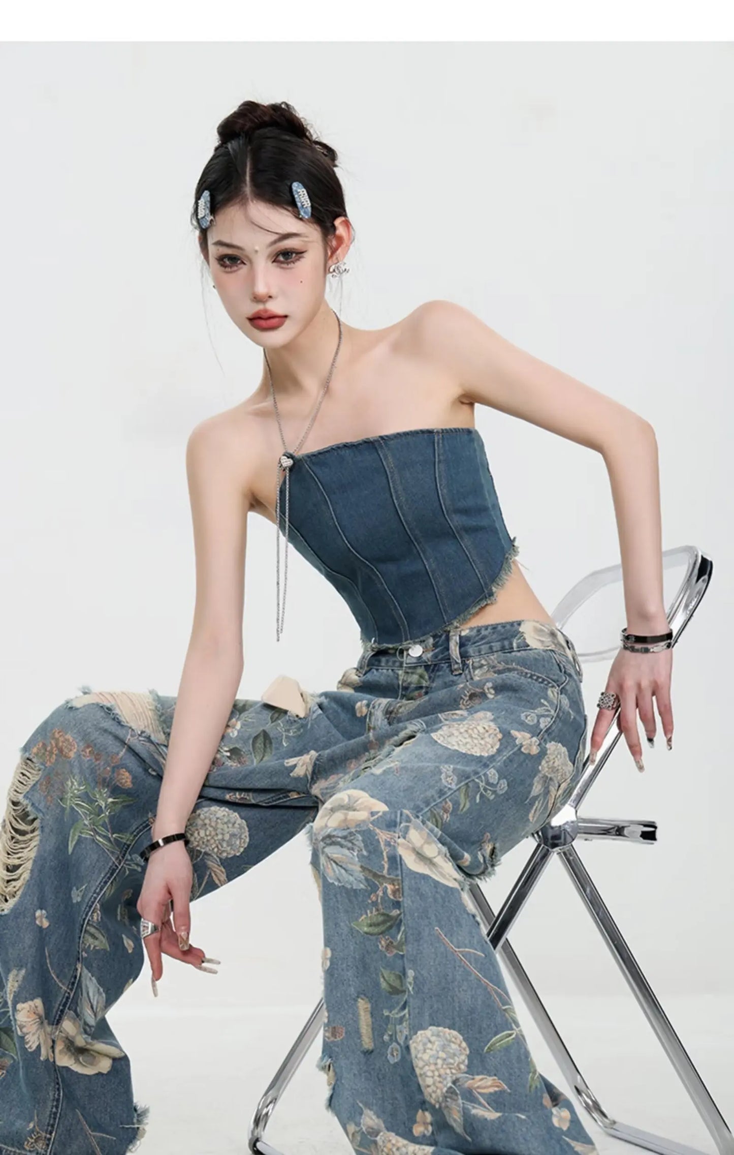 American Street Print Jeans For Women Trendy Style Loose And Versatile Floor-length Wide-leg Pants With A Versatile Design