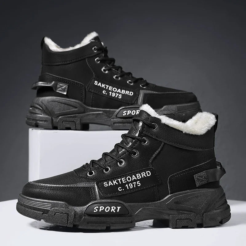 Botas nuevas para hombre, de invierno, de felpa, para la nieve, estilo casual, para exteriores, con cordones, cálidas, antideslizantes, hasta el tobillo.