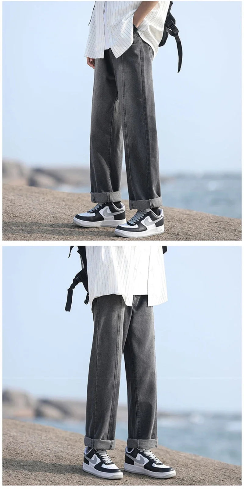 New Korean Fashion Baggy Jeans For Men Classic Drawstring Straight Denim Pants Y2K Vintage Jean Streetwear Wide-leg Trousers