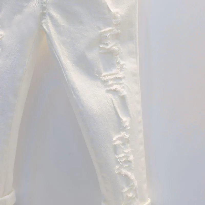 Pantalones vaqueros blancos de mezclilla para niñas y niños de otoño 2025, pantalones rotos para niños de 2, 3, 4, 5, 6 y 7 años