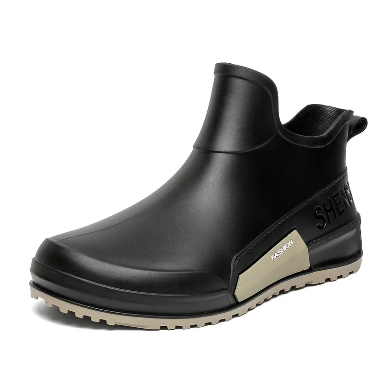 Waterproof Ankle Rain Boots for Men Chef Kitchen Fleece-lined Man Shoes Work Fashion Rainy Day Non-slip Garden Fishing Wellies