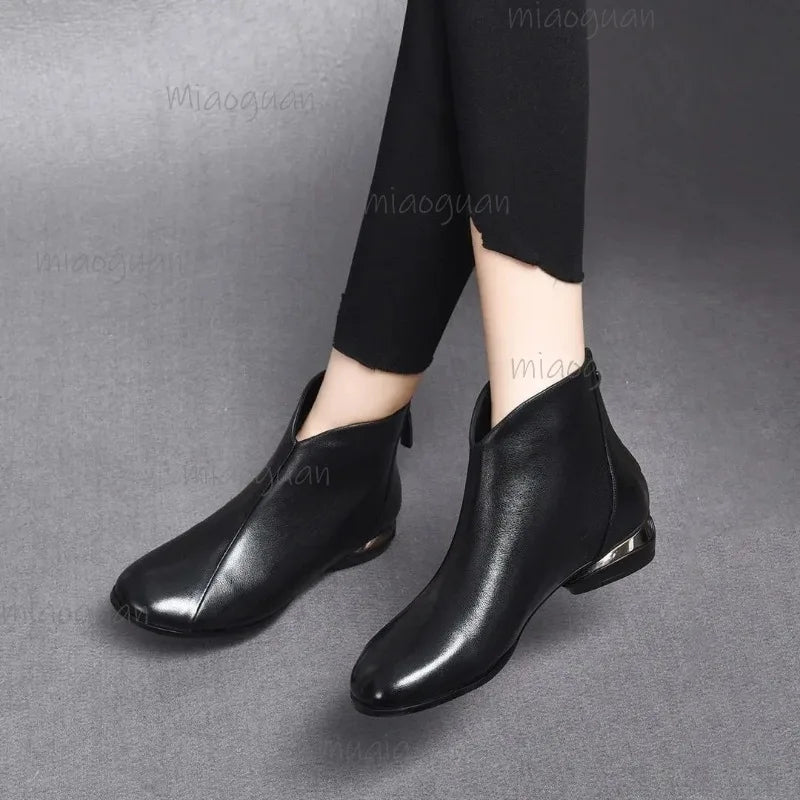 Ankle Boots Ladies England Ladies Autumn Winter Short Boats Women Casual Daily Comfort Pu Leather Low Heel Casual Women's Shoes