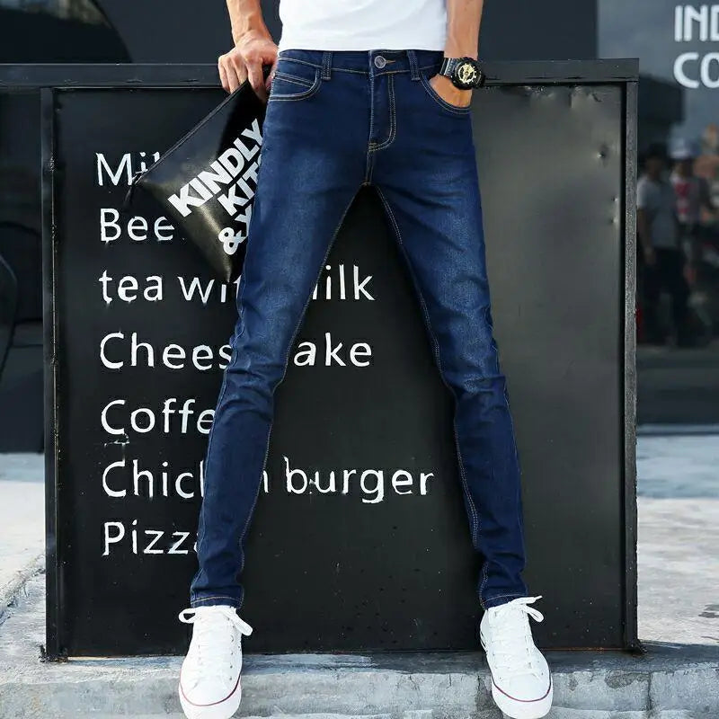Summer Blue Comfortable Stylish Classic Designer Men's Slim Jeans Luxury Brand Korean Fashion Student Cowboy Soild Denim Pants