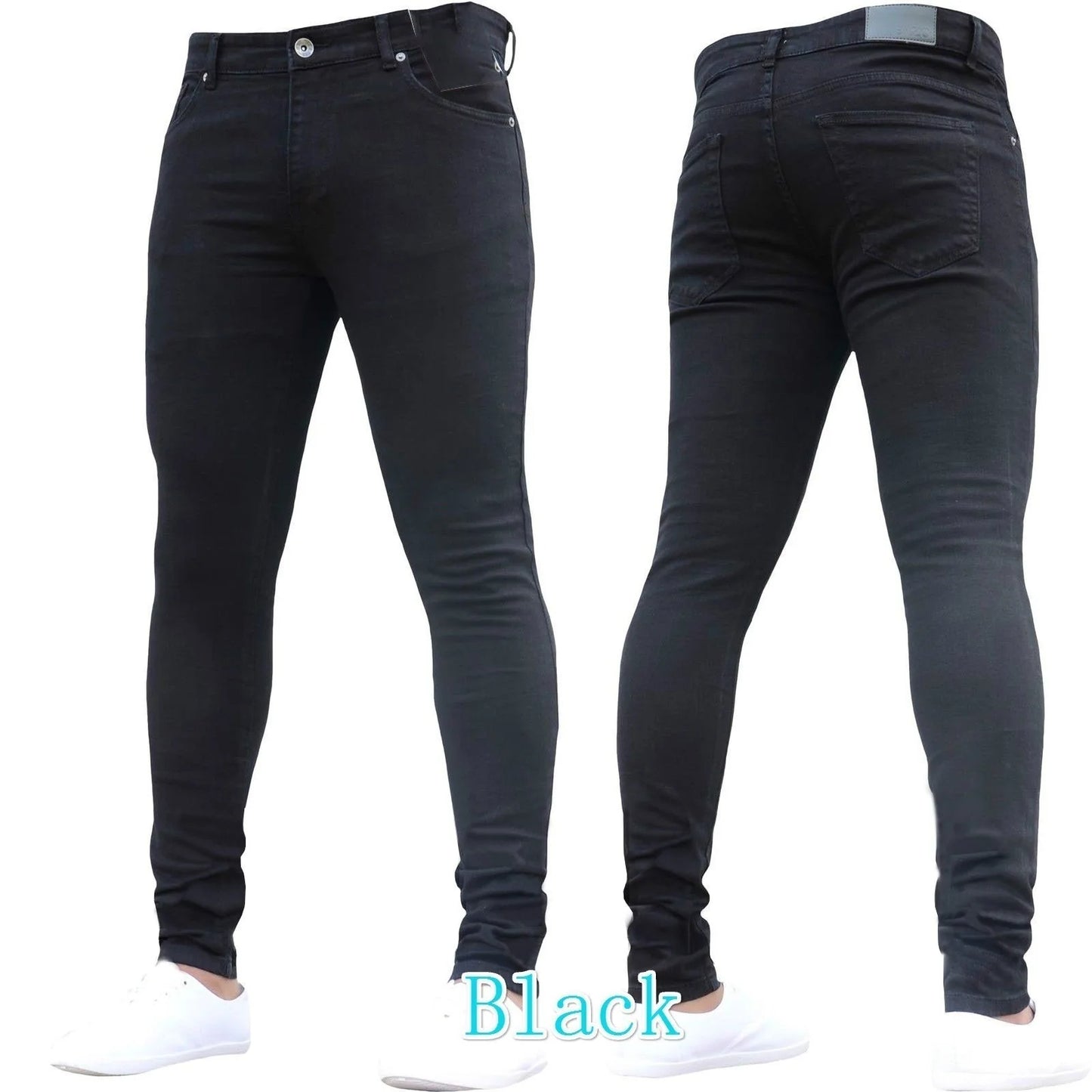 Pantalones vaqueros para hombre, color liso, cintura media, ajustados, bolsillos, ligeramente elásticos, primavera 2024, largos hasta los tobillos, informales, con cremallera