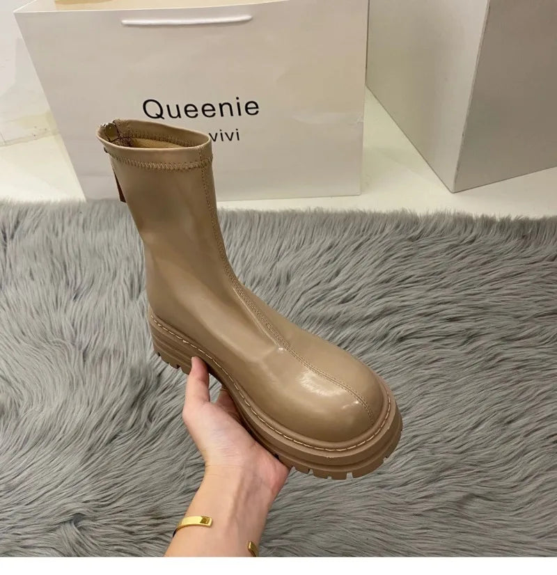 Ladies Shoes High Quality Back Zipper Women's New Round Toe Modern Boots Women Fashion Versatile Non-Slip Mid-Calf Boots