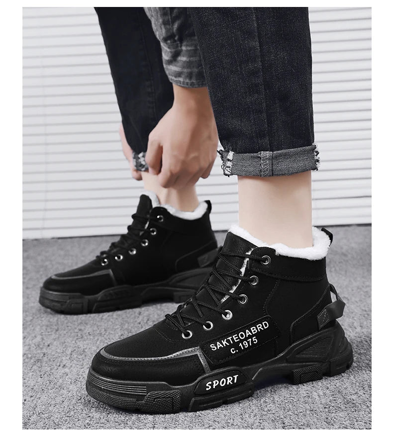 Botas nuevas para hombre, de invierno, de felpa, para la nieve, estilo casual, para exteriores, con cordones, cálidas, antideslizantes, hasta el tobillo.