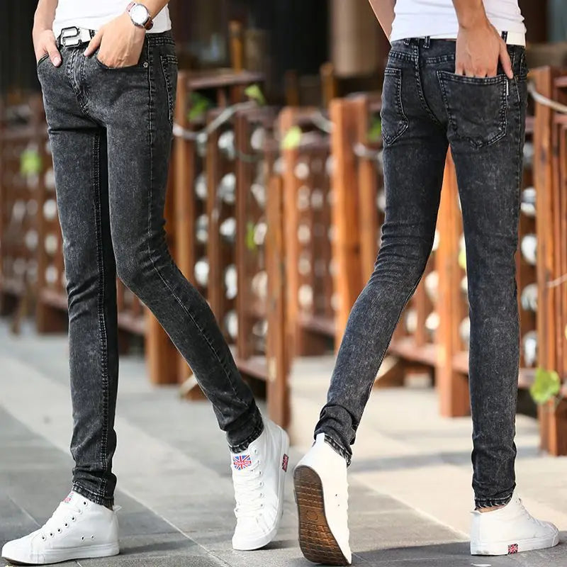 Pantalones vaqueros ajustados de estilo coreano para hombre, de lujo, para la nieve, para jóvenes, para primavera y otoño, informales, de algodón