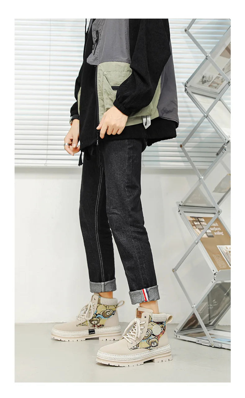 Luxury Winter Men's Platform Boots Vintage Designer Ankle Boots Outdoor Lightweight Non-slip Hiking Boots Chaussure Hommes