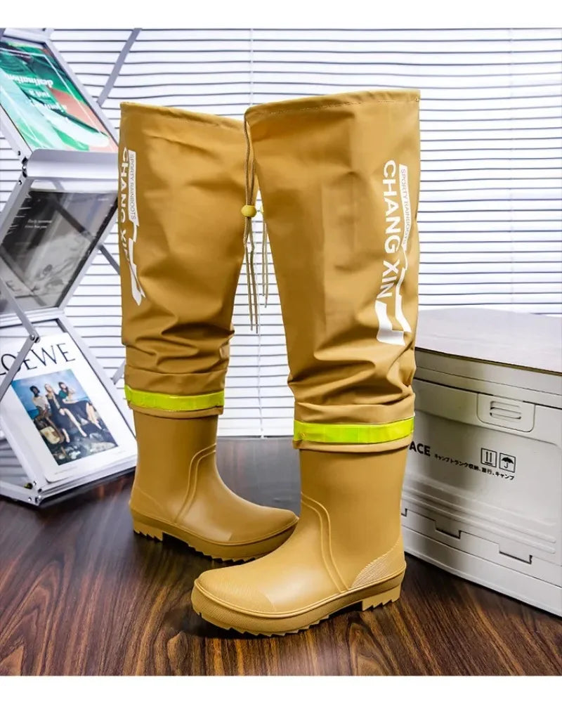 Botas de lluvia para hombre, botas de lluvia hasta la rodilla, impermeables, para pesca, de goma, tipo galocha, de caña larga.