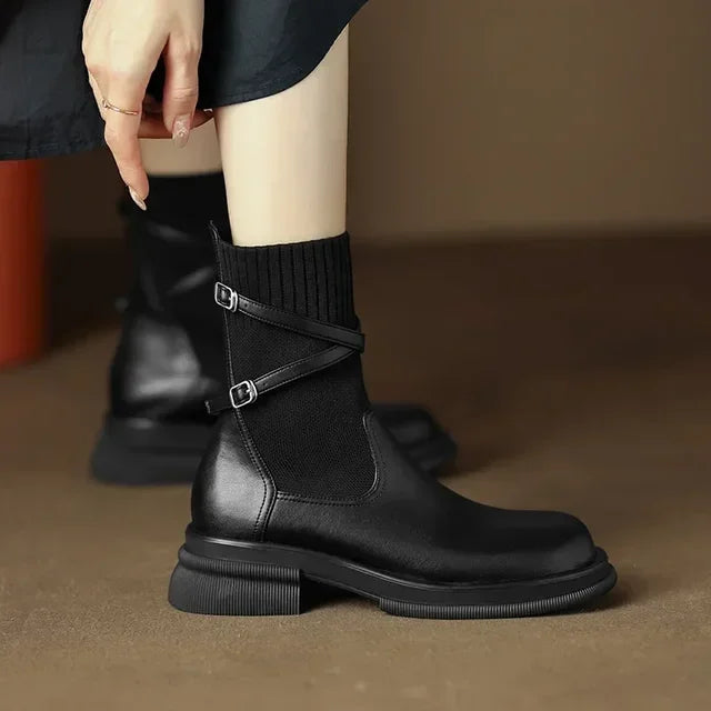Botas Chelsea nuevas para mujer, estilo retro, suela gruesa, tacón grueso, calcetines elásticos, botines para mujer, botines Chelsea