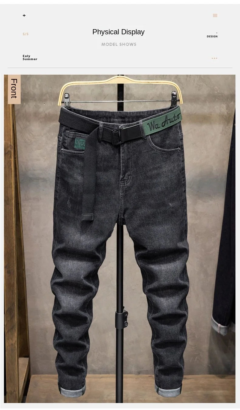 Winter Pants Brushed Denim Fabric Korean Style Clothes Luxury Street Men's Boots Cut Stretch Slim Plush Wool Thicken Jeans Pants