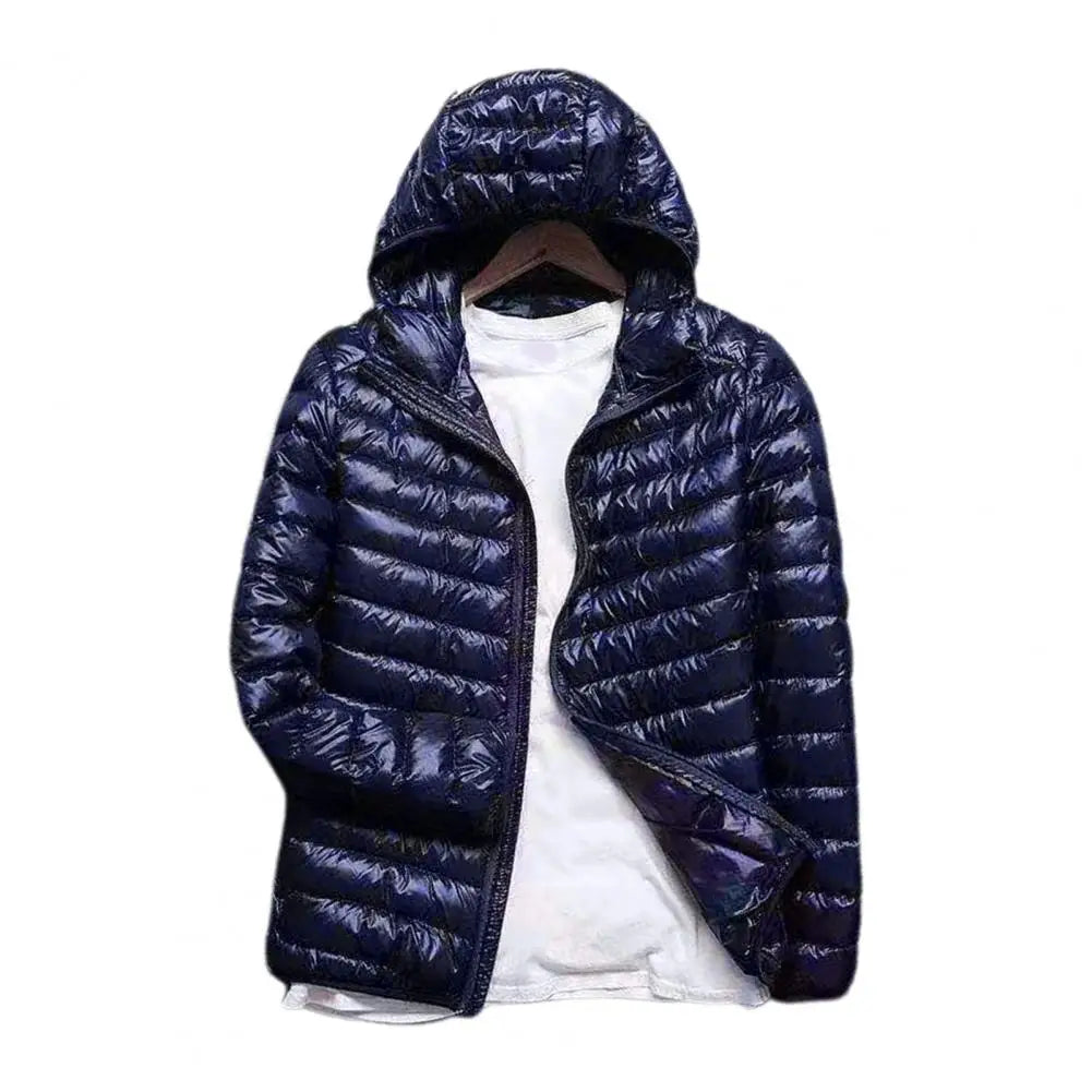 Hooded Plus Size Down Cotton Jacket For Men Ultra Lightweight Hood Olid Color Thin Cotton Padded Winter Coat Warm Men Overcoat
