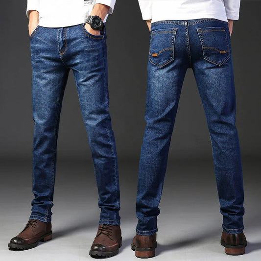 Summer Elastic Men's Jeans Fashion Gray Comfortable Business Straight Stretch Cotton Casual Denim Pants Brand Male Thin Trousers
