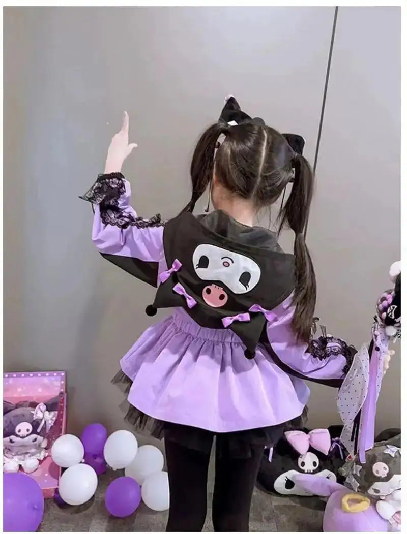 Kuromi Kawaii Kids Girls Jacket Autumn New Cartoon Cinnamoroll Fashion Outdoor Hooded Embroidery Jacket Retract Waist Jackets