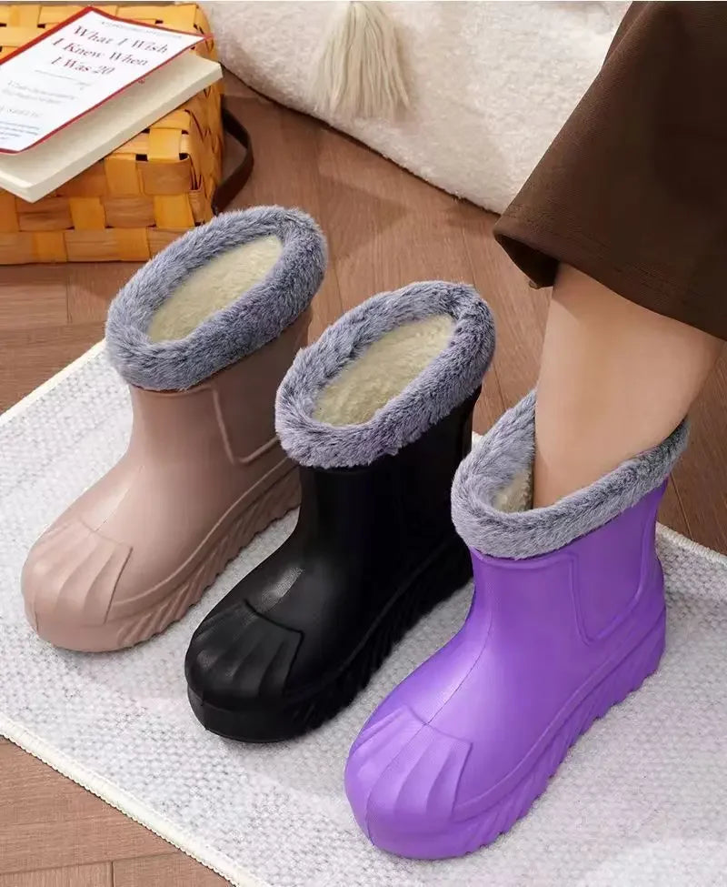 New High Top Waterproof Cotton Shoes for Women Plus Velvet Warm Waterproof Cotton Boots Rain Boots Botas Altas Plataforma Mujer