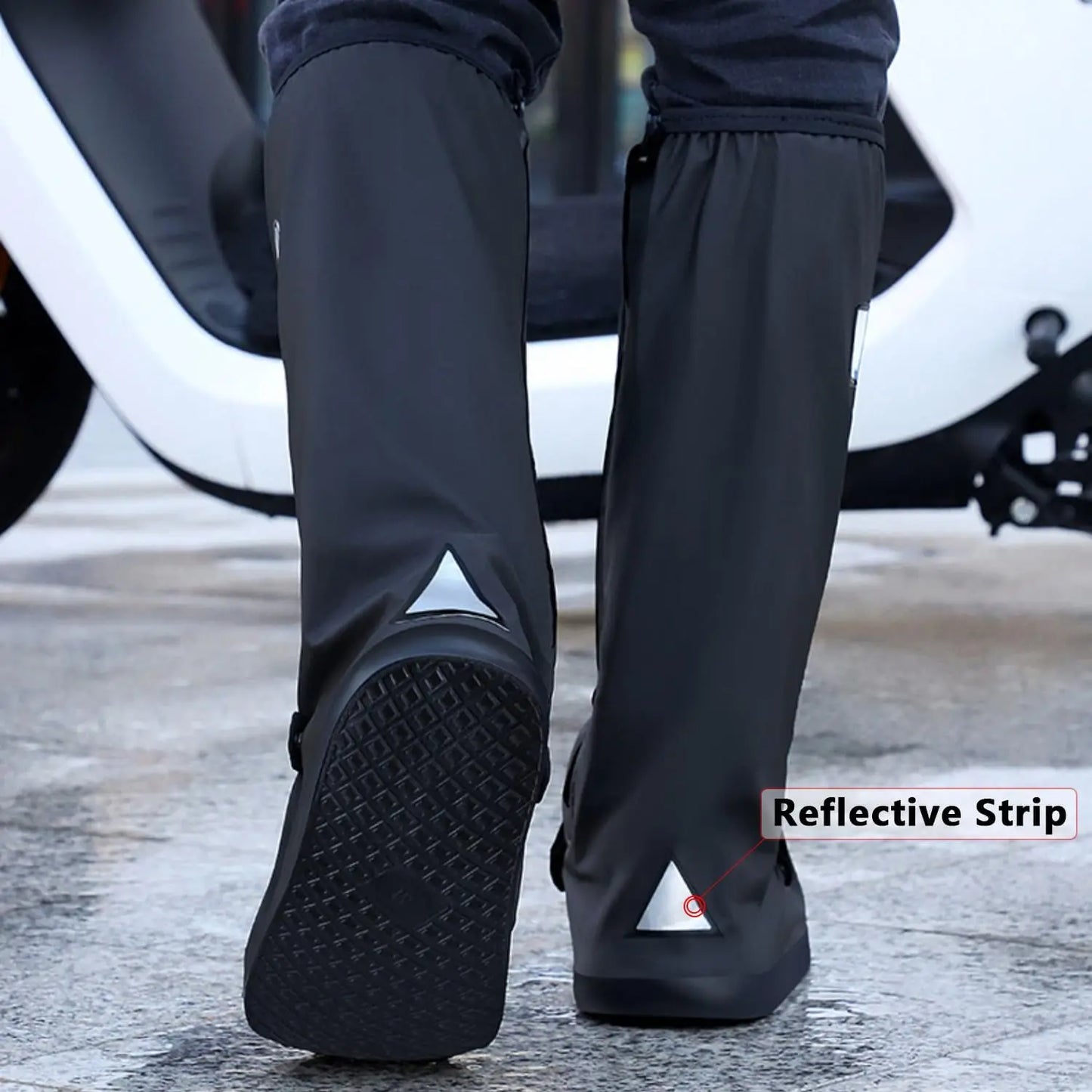 Waterproof Shoe Covers, Thickened Rain Boot Shoe Cover Reusable & Foldable Non-Slip with Reflector for Men Women