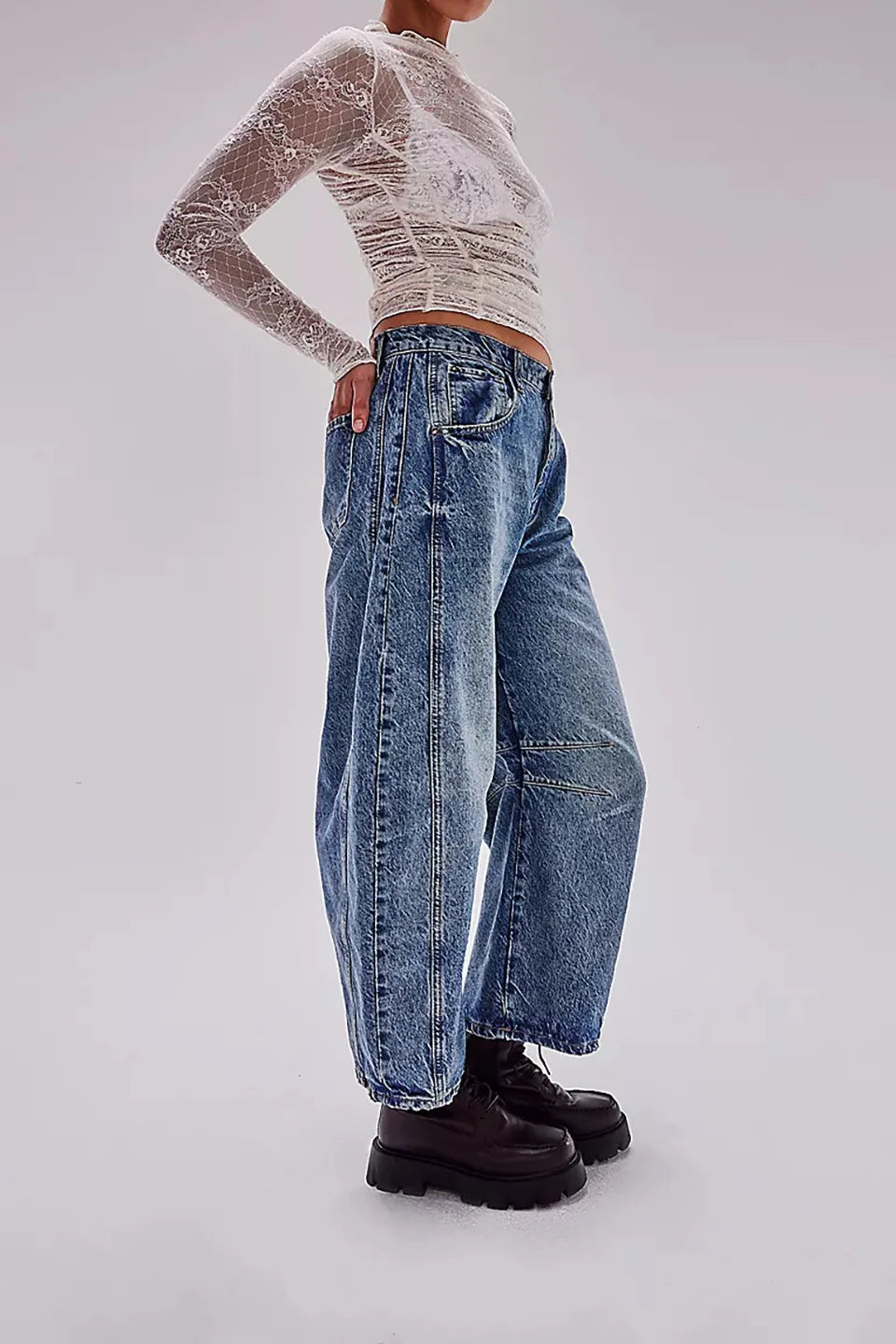Pantalones vaqueros holgados de pierna ancha para mujer, decolorados, de color liso, de cintura alta, a la moda, hasta el tobillo