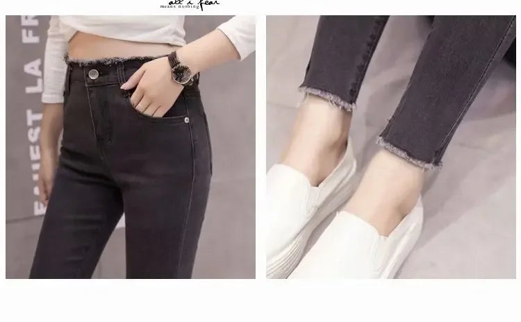 Pantalones ajustados de cintura alta y red roja para mujer de Greyfringe Jeans, verano 2025, de ocho largos, que suavizan tu silueta.