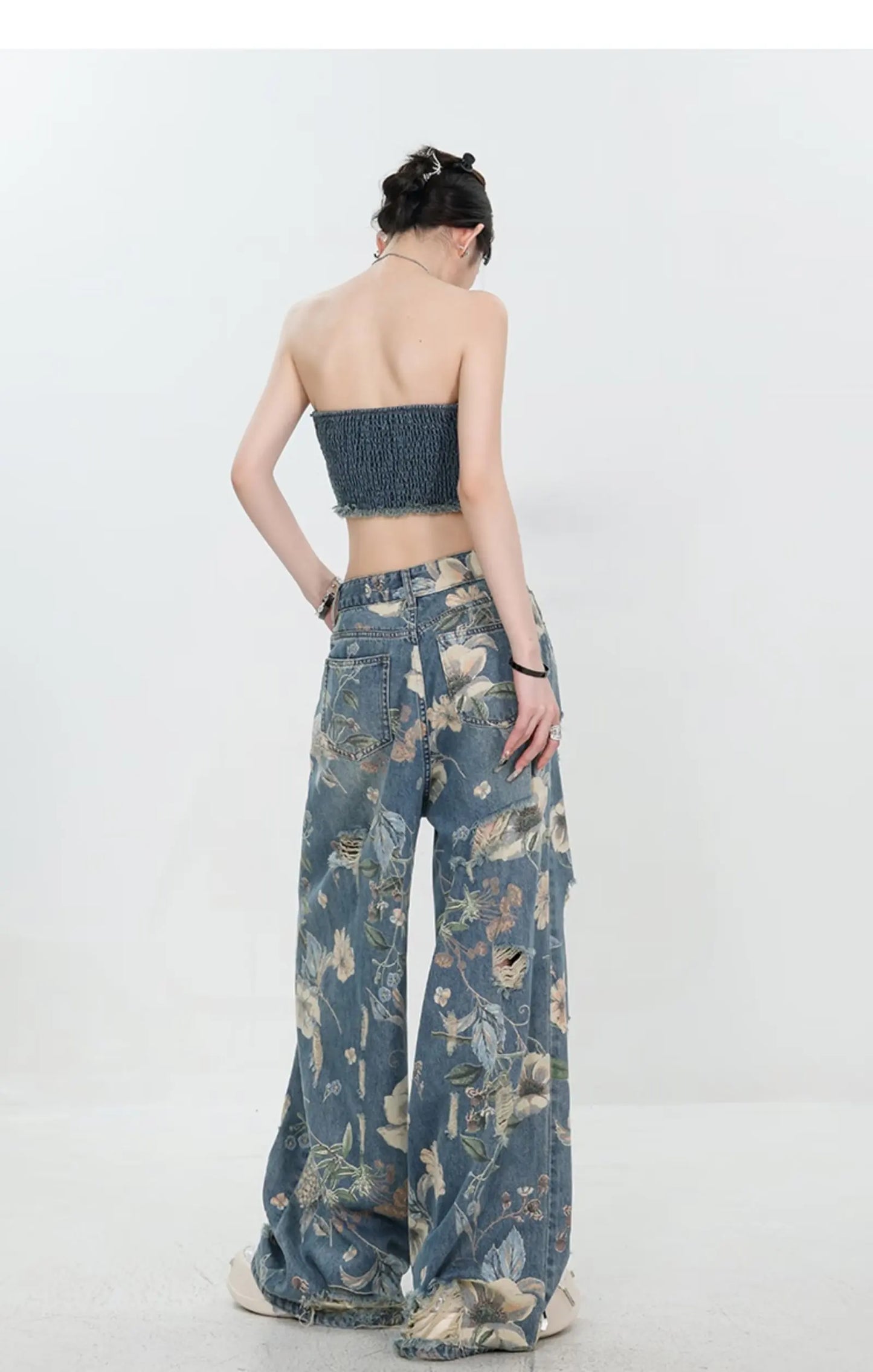 American Street Print Jeans For Women Trendy Style Loose And Versatile Floor-length Wide-leg Pants With A Versatile Design
