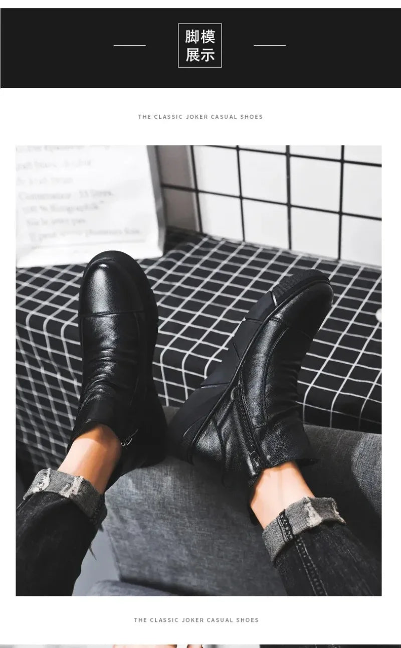 Bottes en cuir tendance pour hommes, bottes d'hiver chaudes et chaudes, chaussures en coton, bottes montantes décontractées en cuir, style britannique, chaussures pour hommes