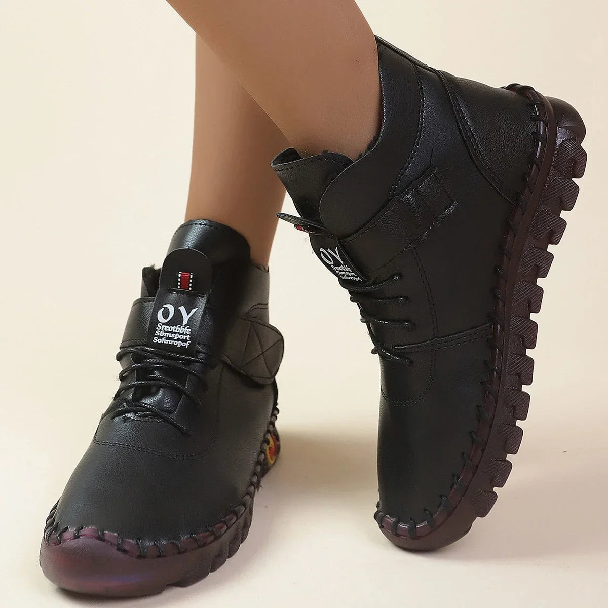 New Fur Thick Boots Women Short Leather Boots Women's Furry Orthopedic Shoes Women Winter Waterproof Snow Boots Botas Mujer