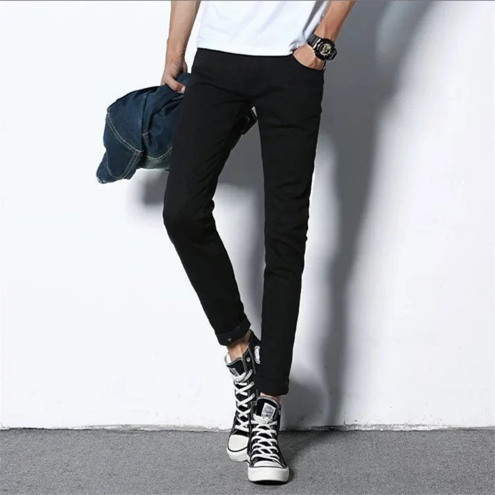 Harajuku Fashion Men's Jeans Stretch  Luxury Clothes for Men Korean Style Streetwear Cowboy Solid Snowflake Skinny Denim Pants