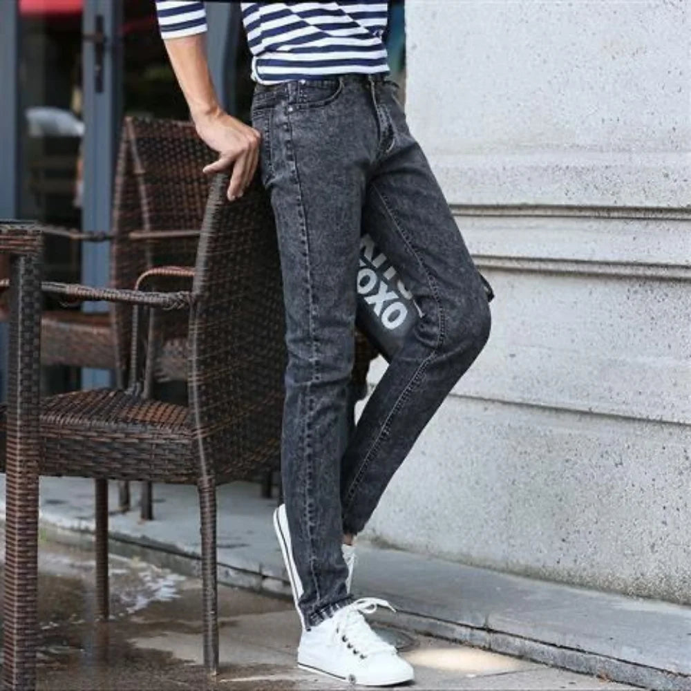 Harajuku Fashion Men's Jeans Stretch  Luxury Clothes for Men Korean Style Streetwear Cowboy Solid Snowflake Skinny Denim Pants