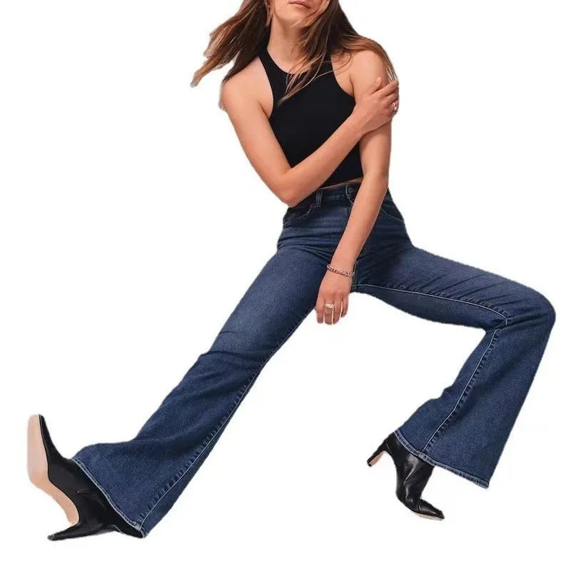Pantalones vaqueros acampanados para mujer, de mezclilla, lavados, holgados, corte acampanado, bolsillos, estilo urbano, ligeramente elásticos, lisos, largos, primavera 2024