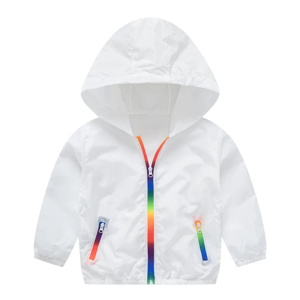 Children's Summer Thin Sun-protective Jacket Boys Girls Breathable Hooded Zipper Solid Lightweight Coat Jackets Clothing