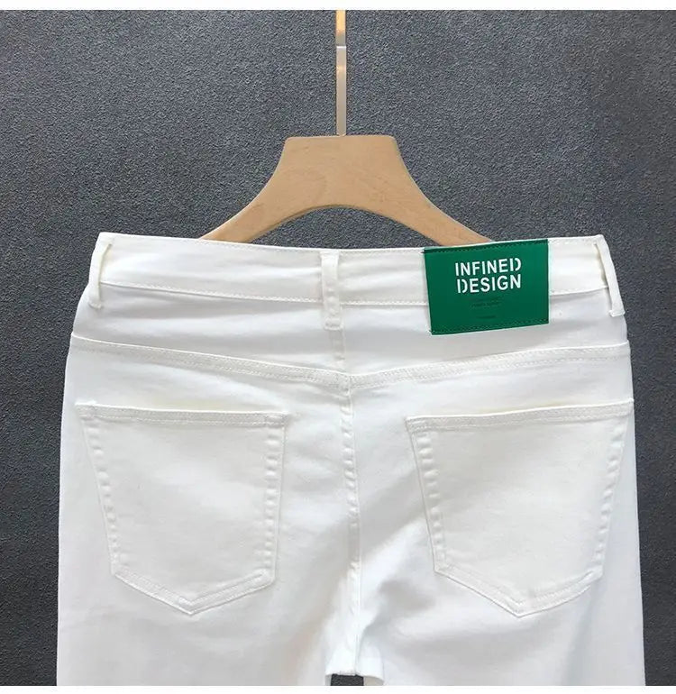 Fashion Luxury Designer Men's White Black Jeans Slim Fit Korean Style Stretch Denim Pants for Summer  Stretch  Skinny Jeans Male