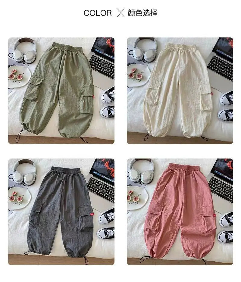 Boys Girls Casual Pants Fashion Kids Spring Autumn Trousers Teenager Vintage Streetwea Pants Children Solid Colour Sweatpants
