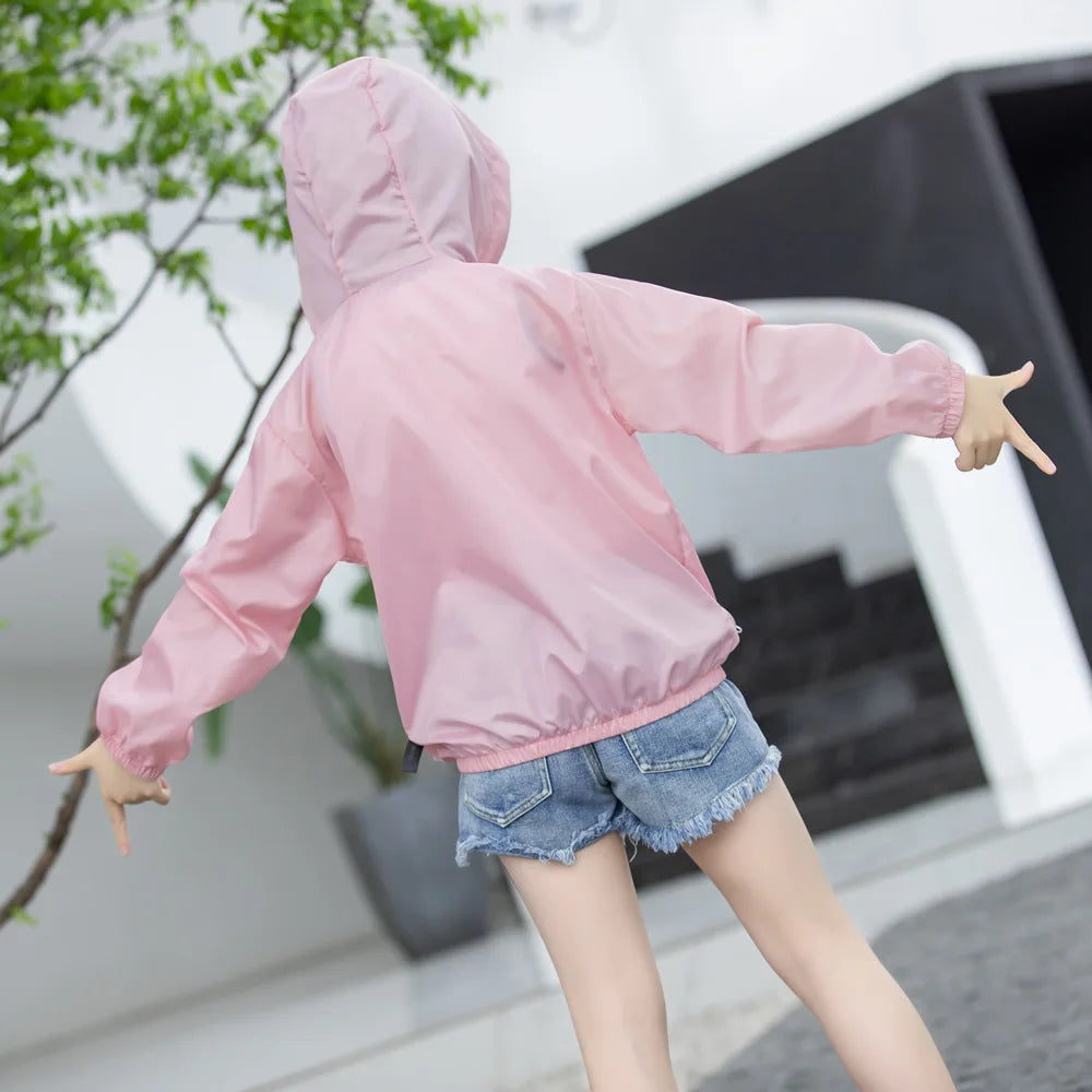 Children's Summer Thin Sun-protective Jacket Boys Girls Breathable Hooded Zipper Solid Lightweight Coat Jackets Clothing