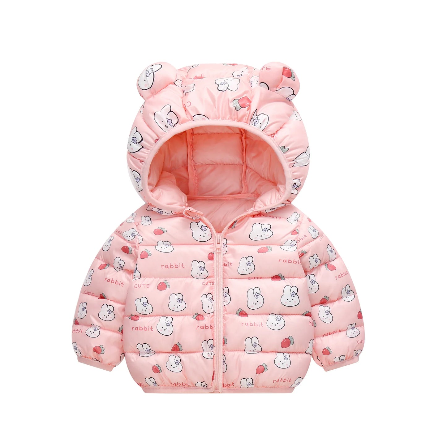 1-6Y Baby Cartoon Bear Ear Hooded Puffer Jackets Infant Warm Printed Winter Coats