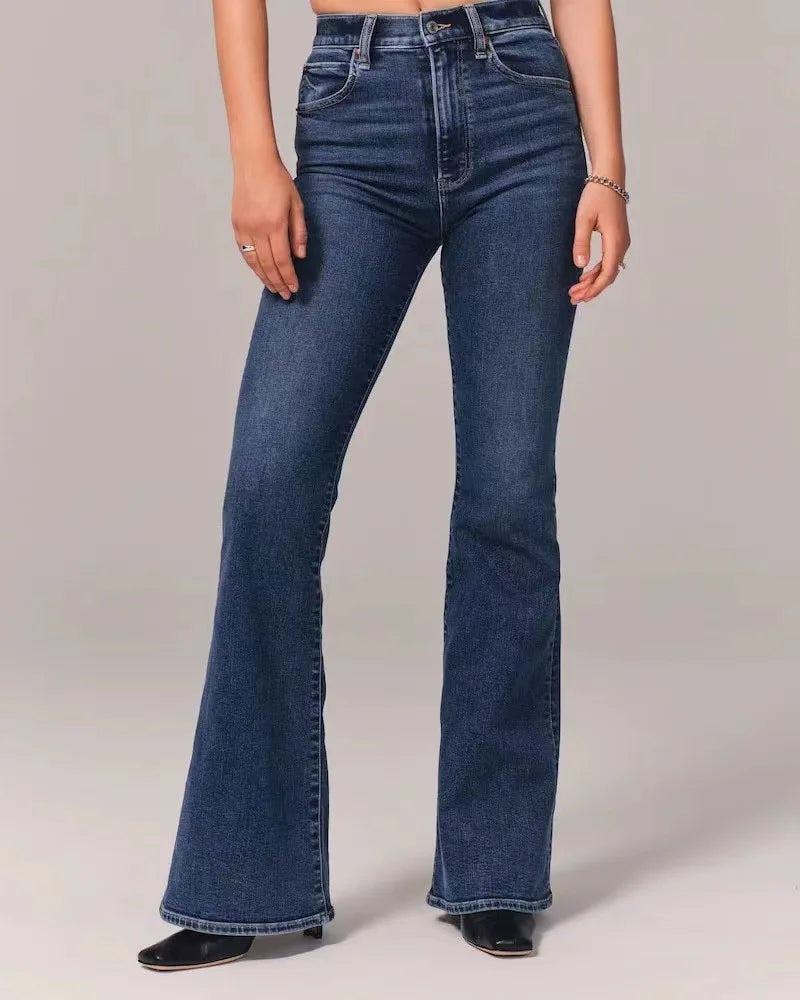 Pantalones vaqueros acampanados para mujer, de mezclilla, lavados, holgados, corte acampanado, bolsillos, estilo urbano, ligeramente elásticos, lisos, largos, primavera 2024